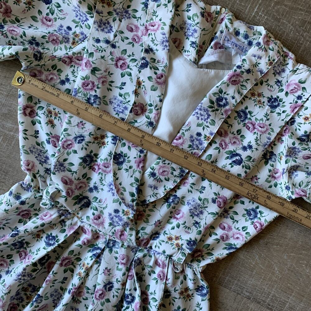 Vintage Periwinkle Floral Midi Dress Womens A-Line Puff Sleeve Belt Cottagecore - Picture 10 of 12